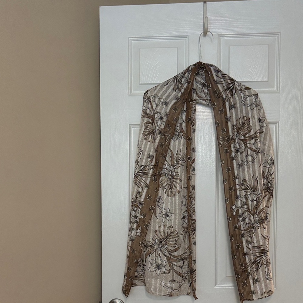 White House Black Market Floral Curtain - Brown and Cream